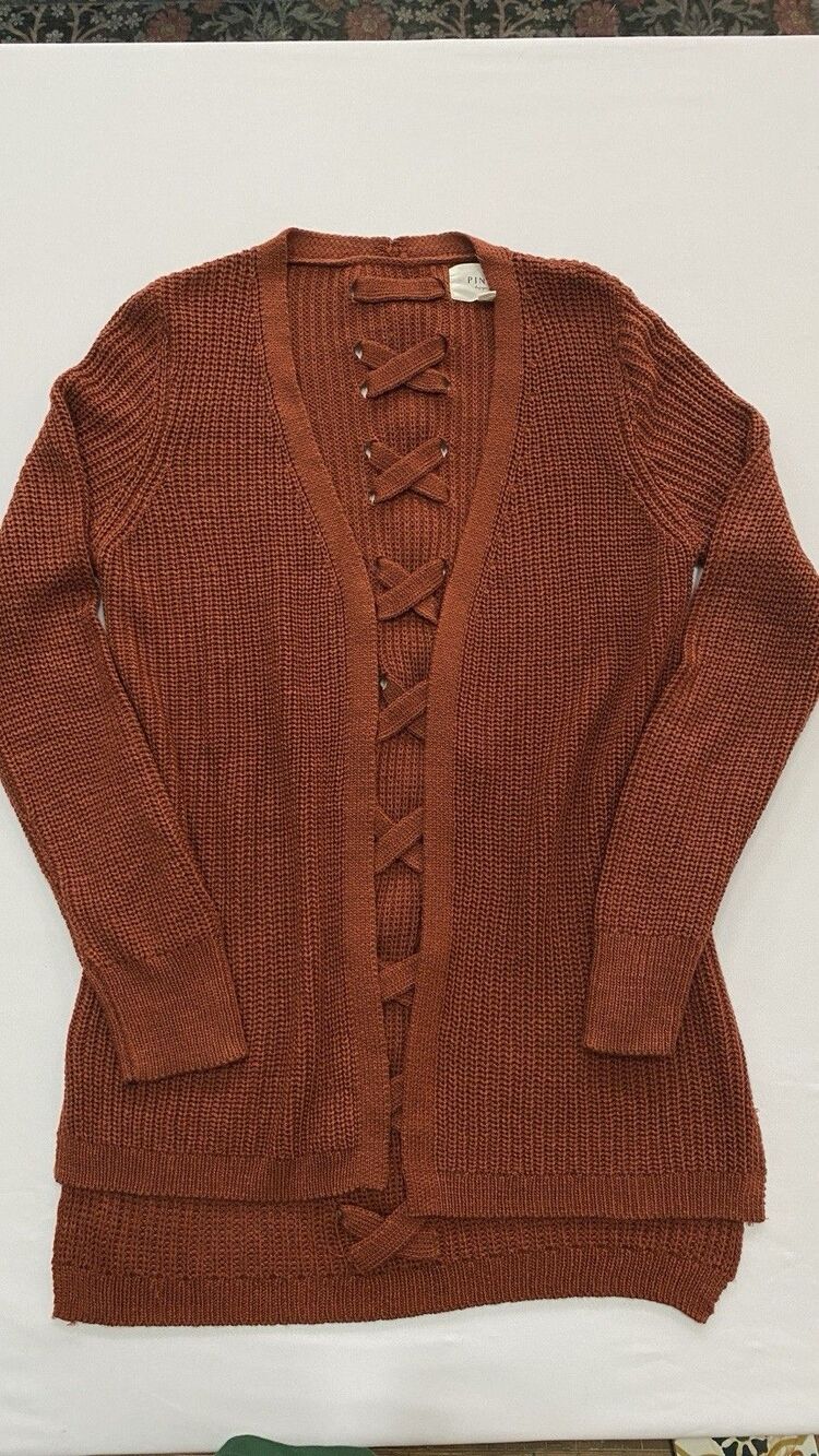 PINQUE Rust Orange Lace Up Back Open Front Cardigan Sweater Small